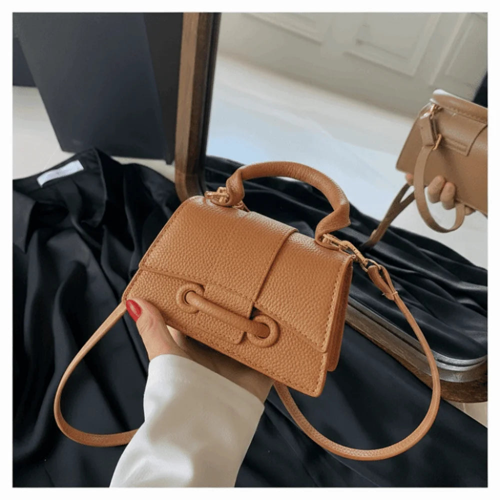High Quality PU PU Leather Bag Solid Color Shoulder Crossbody Bag Buckle Square Bag