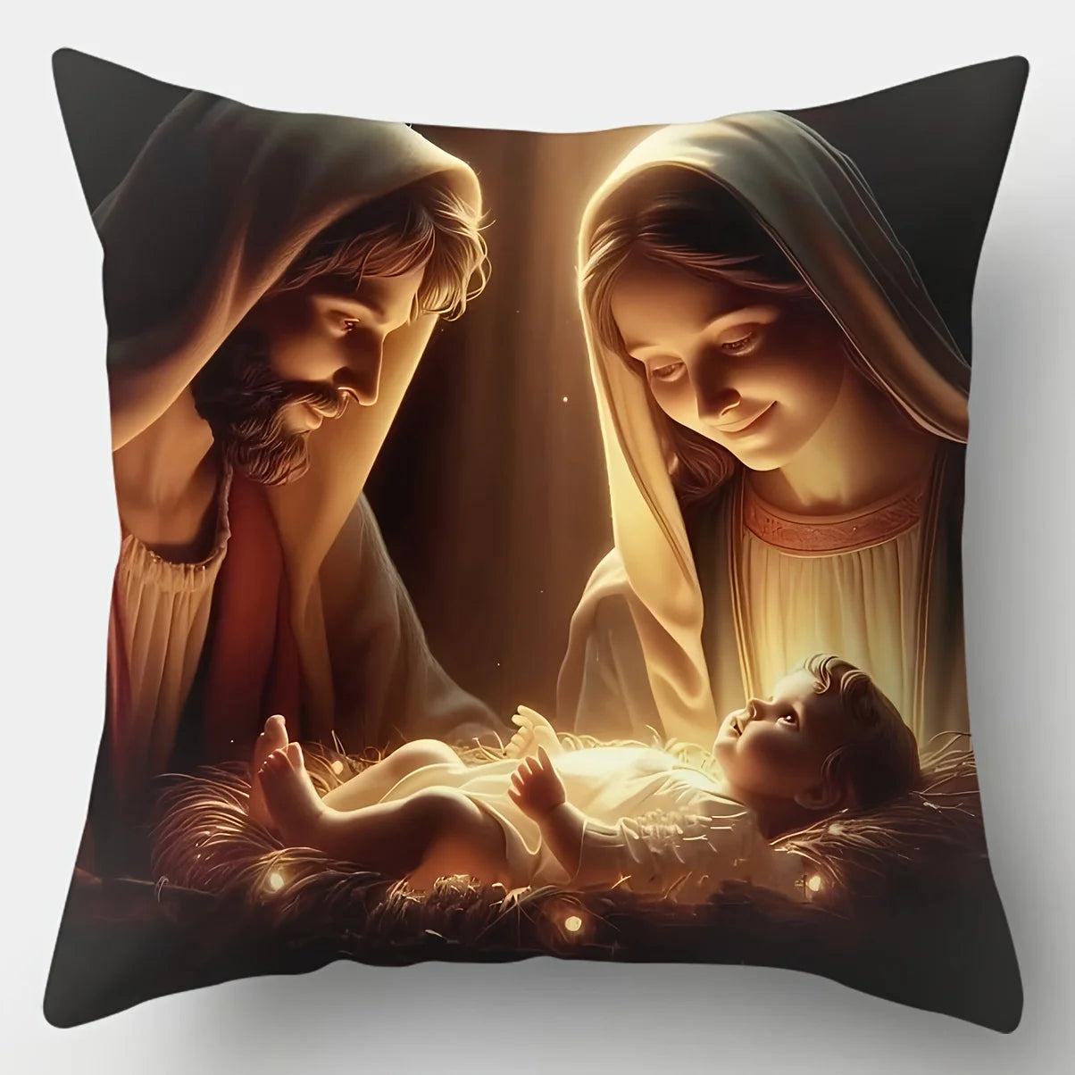 4Pcs Traditional Christmas Pillow Covers - Cozy Nativity Scene with Jesus, Ox Sheep Pattern,Woven Polyester for Living Room Home