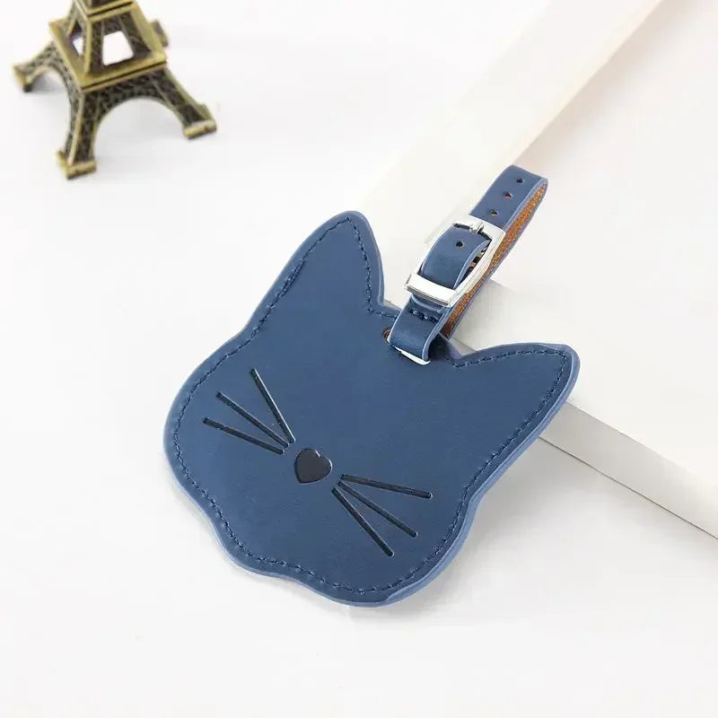 Cute Cat PU Leather Luggage Tag Suitcase Luggage Label Baggage Boarding Bag Portable Name ID Address Holder Travel Accessories