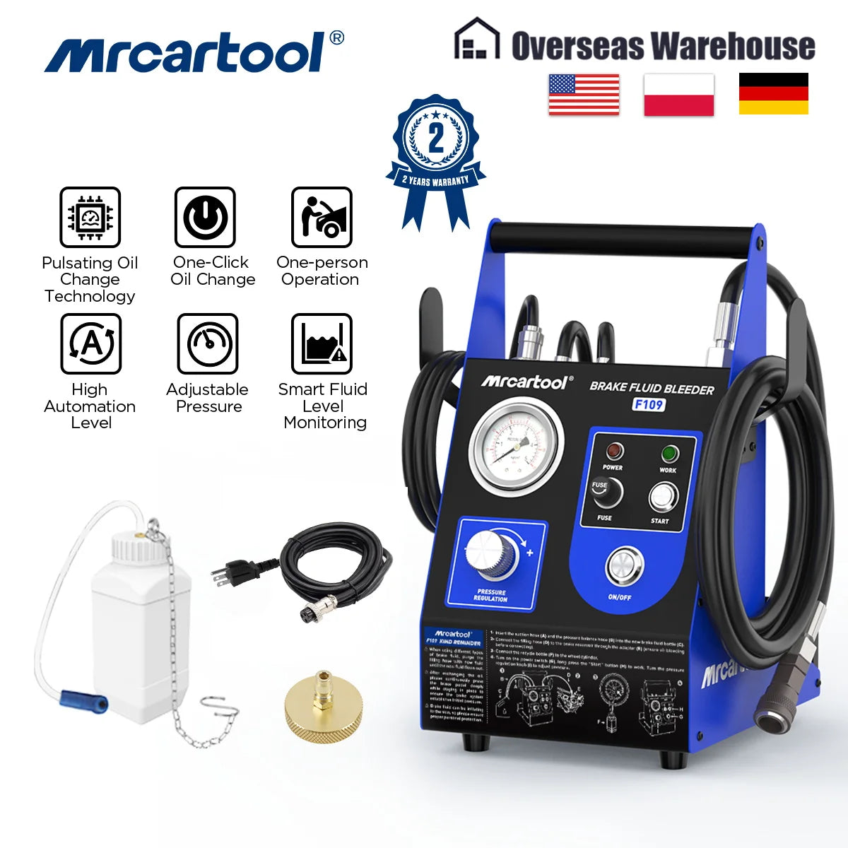 MRCARTOOL F109 Car Brake Oil Filling Changer Extractor Machine Electric Pulse Vacuum Transfer Pump Clean The Pipeline 220V 110V