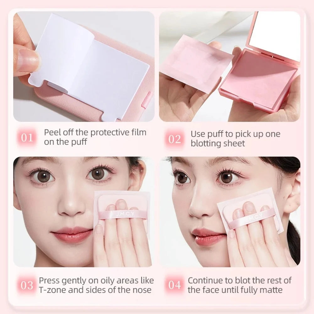 With Puff Oil Control Blotting Paper With Mirror Lightweight Face Shine Remover Compact 3-in-1 Blotting Paper for Summer Travel