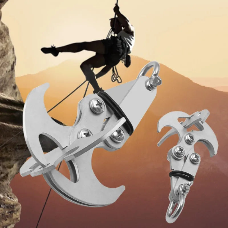 Folding Grappling Hook - Stainless Steel Survival Claw, Heavy Duty Rock Climbing Tool for Outdoor Camping/Hiking/Tree Rescue