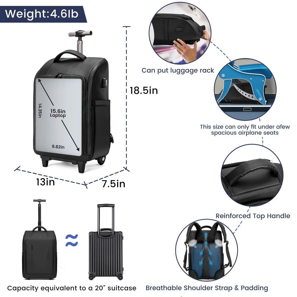 20 Inch Boarding Cabin Luggage Suitcase Rolling Luggage Backpack Women Men Carry on Travel Trolley Case with USB Business Bags