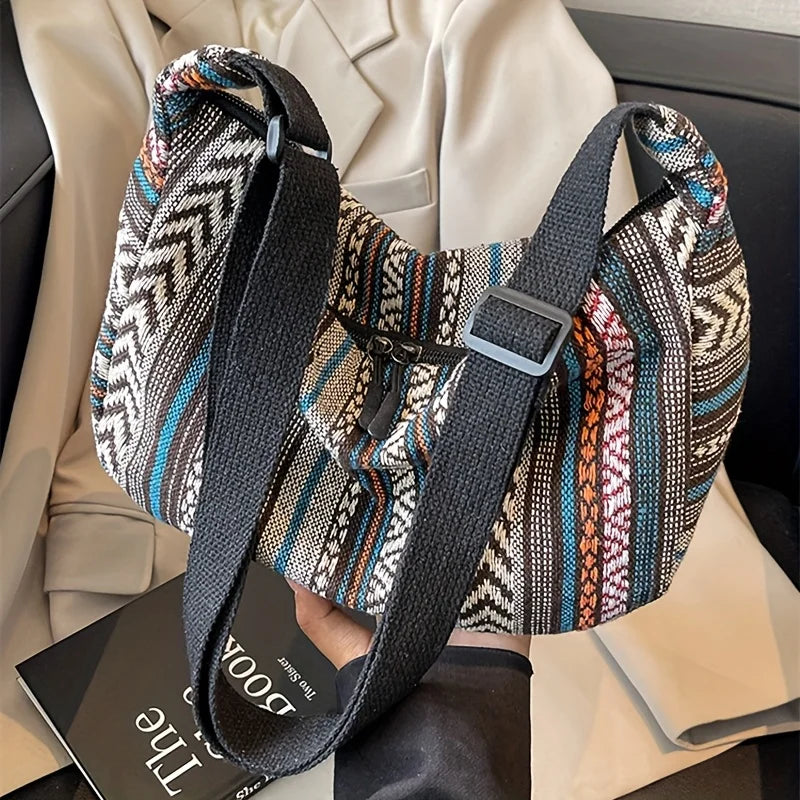 Crossbody Bags Tribal Style Shoulder Bag, Foldable Crossbody Striped Pattern, Flag Theme Hand Washable Edge Painted Lining 2026