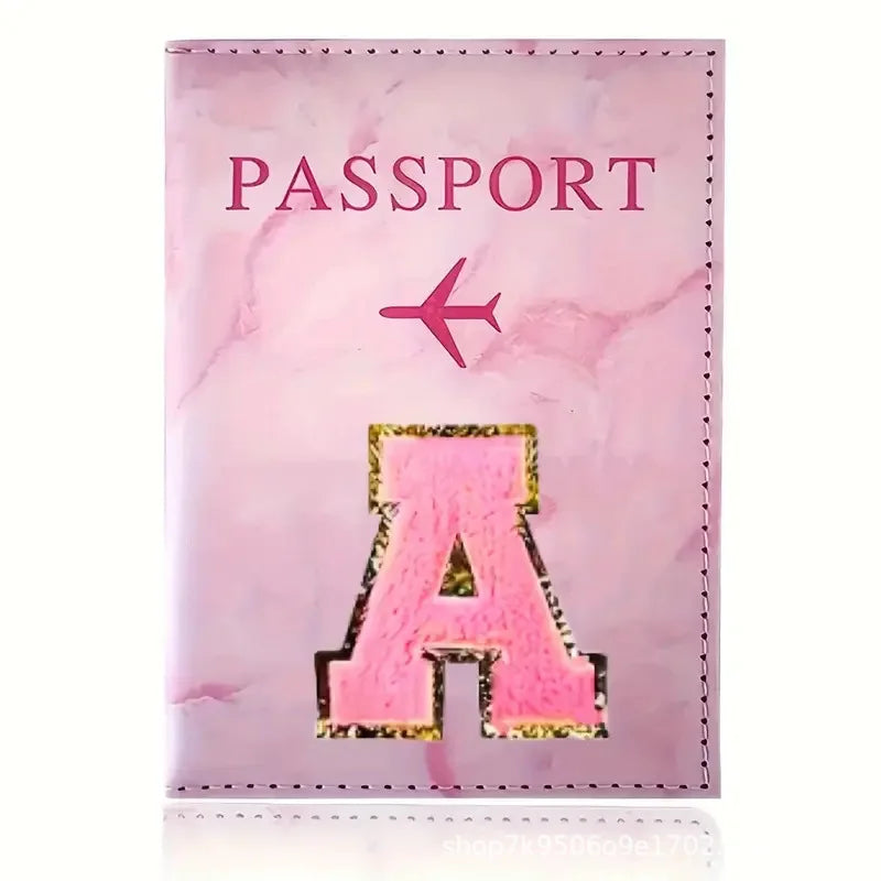 Pink PU Leather Passport Holder with Embroidery Label, Ticket & ID Credit Card Holder Cover, Travel Accessories