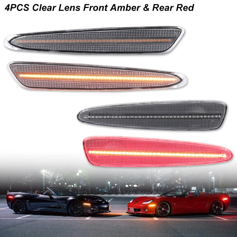 iJDM Front Rear Bumper LED Side Marker Turn Signal Lights Yellow Red for Chevrolet Corvette C6 2005-2013 2012 Car Accessories