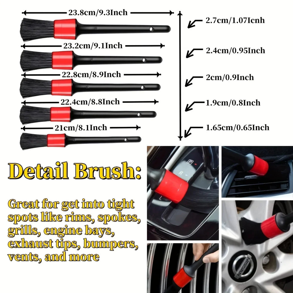Car Wheel Detail Brush Set: Versatile Car Cleaning Tool for Tight Spaces - Suitable for Tires, Rims, Engine Bays, Exhaust Tips,