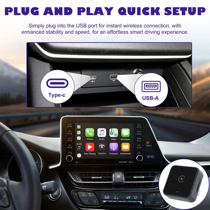 Lenovo Mini Carplay AI Box Wired to Wireless CarPlay/Android Auto 2in1 Box 5GHz WiFi5 for 99% Original Wired CarPlay/Auto Car