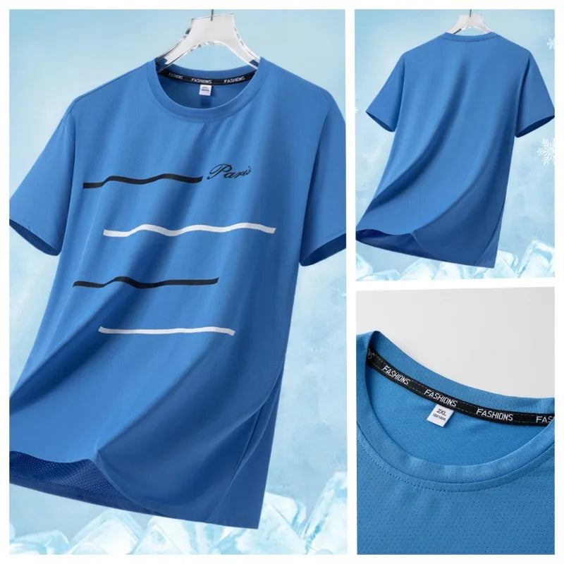 Summer Outdoor Mountaineering Hiking Sweat Absorbing Quick Drying Ice Silk T-shirt Fashion Trend Round Neck Short Sleeve T-shirt