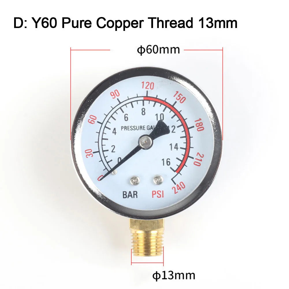 Pressure Gauge Y60 0-1.6Mpa 0-230PSI Pool Filter Water Pressure Gauge Meter For Air Compressor Air Pump Parts Pressure Gauge