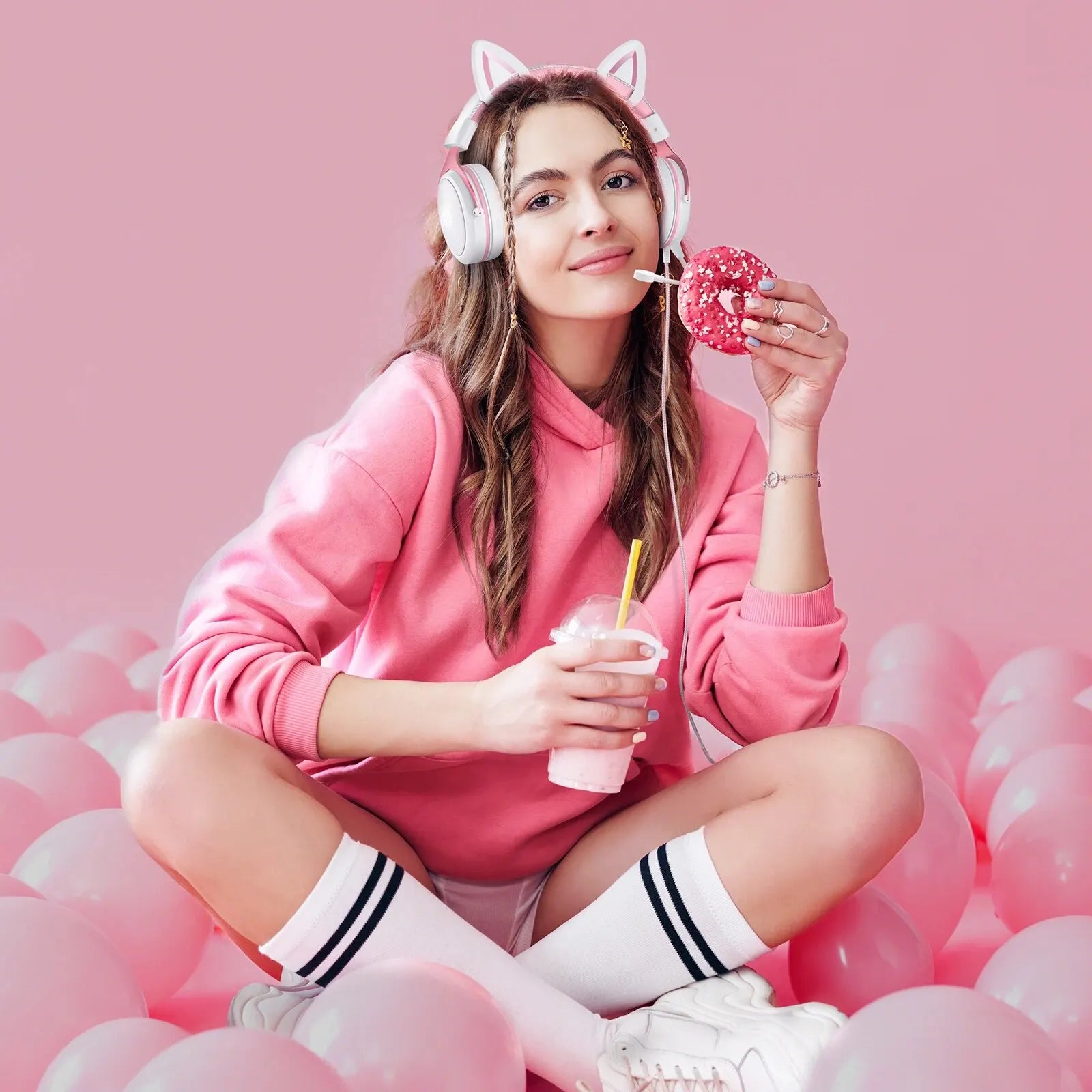 ONIKUMA X10 Gaming Headphones with Detachable Cute Cat Ear RBG Lighting Gaming Headset Gamer Earphone with HD Mic for PC Gaming
