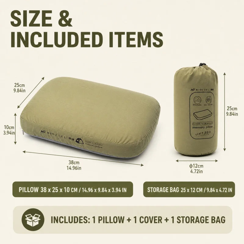 Memory Foam Camping Pillow, Portable Outdoor Travel Pillow With Removable Cover & Storage Bag For Camping Car Hiking