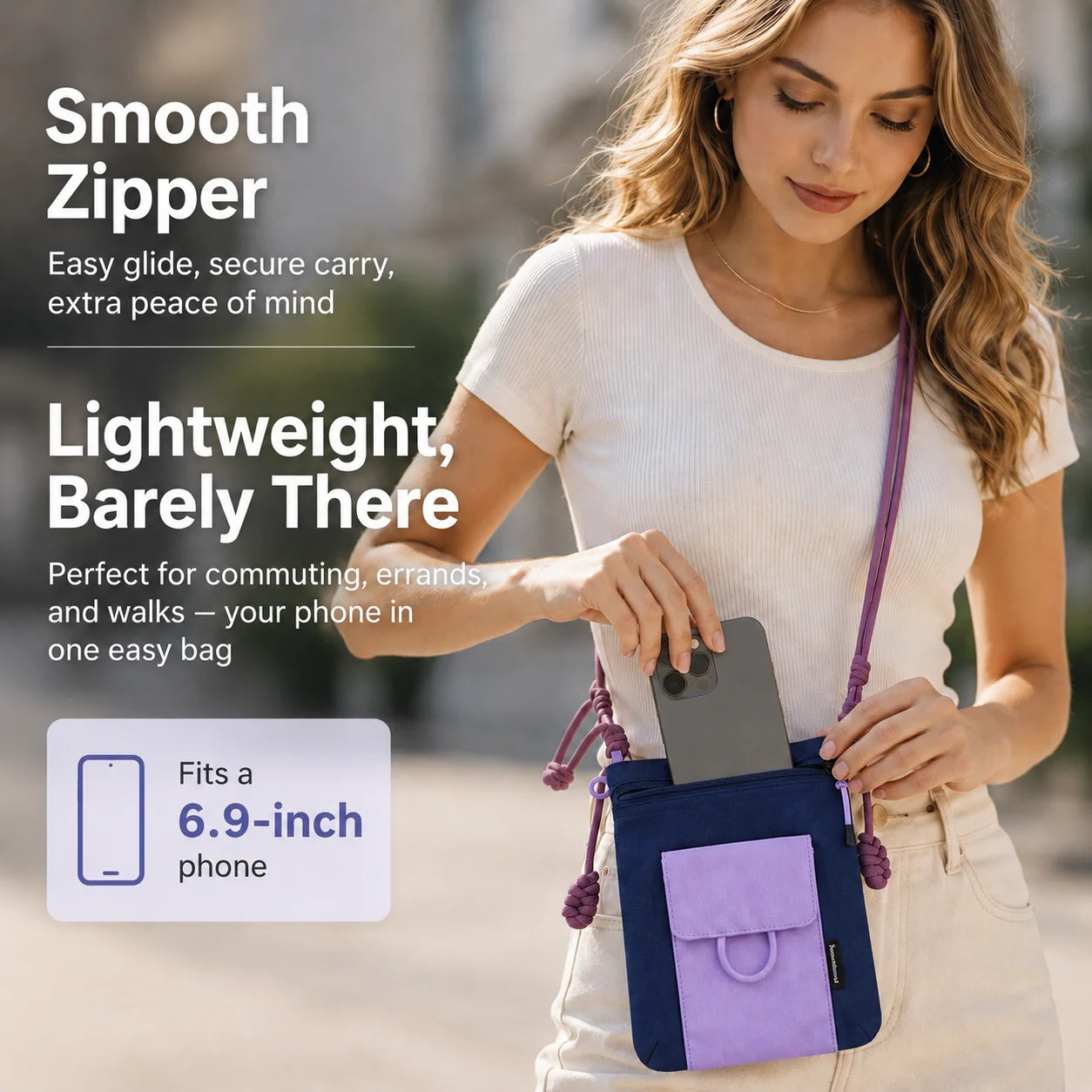 Unisex Mini Crossbody Phone Bag Lightweight Nylon Shoulder Pouch Adjustable Strap Small Travel Bag for Travel Outdoor Walking