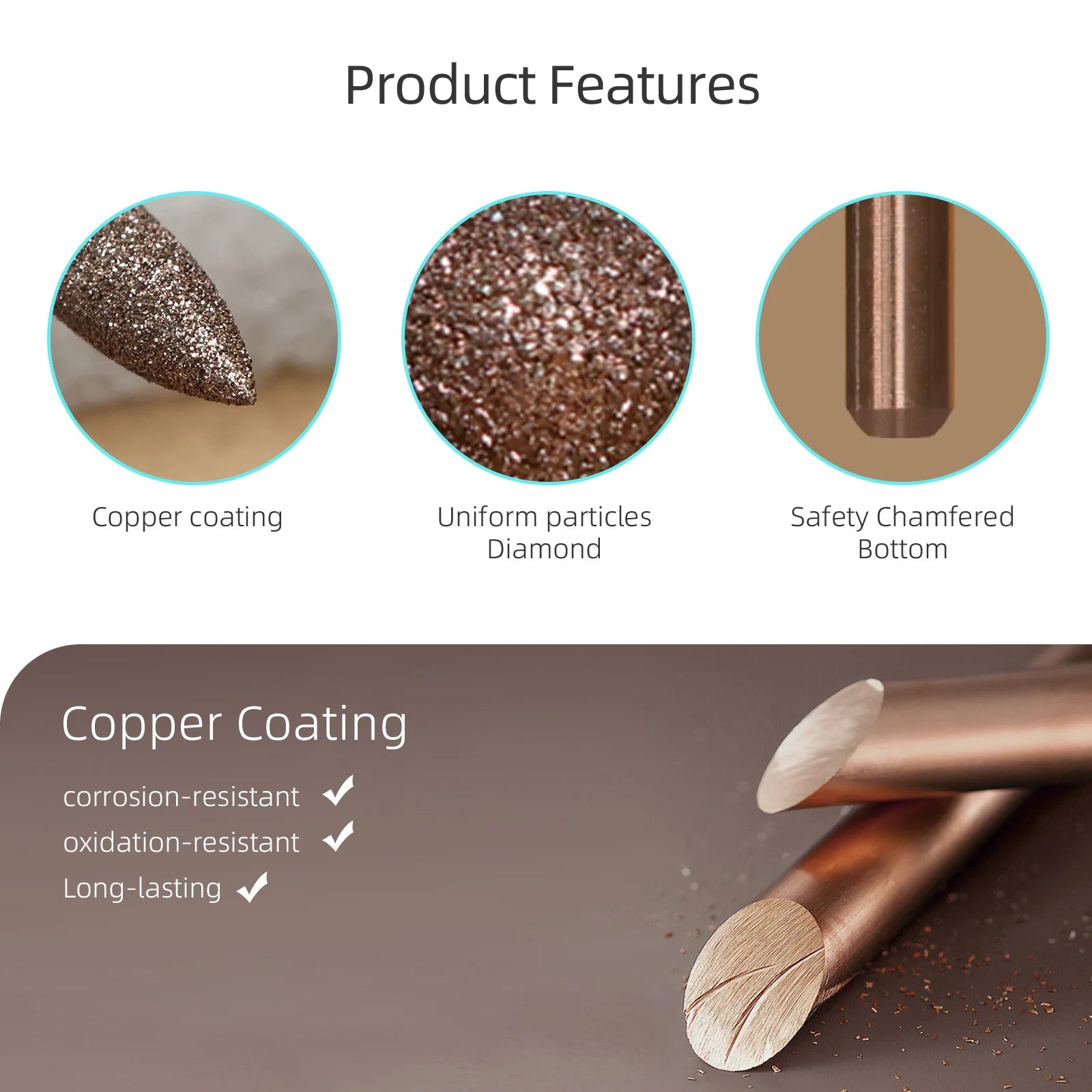 HYTOOS Copper Coated Diamond Cuticle Clean Nail Drill Bit Large Cone Dead Skin Cleaner Russian Prep Tool for Manicure Technician