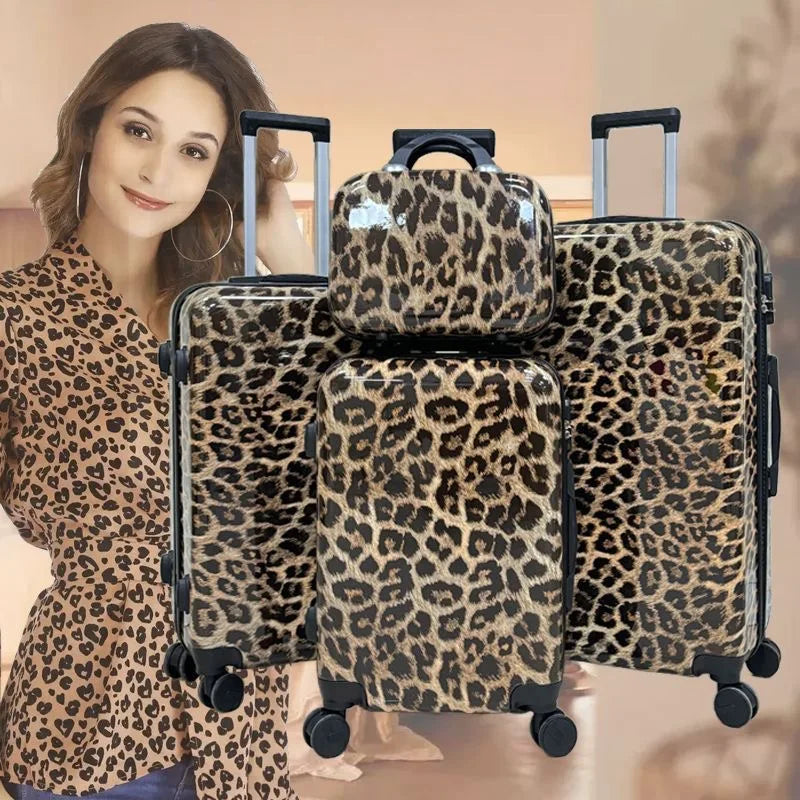 Women's Leopard Print Luggage 20 Inch - Silent Spinner Wheels Trolley Case, Fierce Animal Pattern Carry On Suitcase for Ladies
