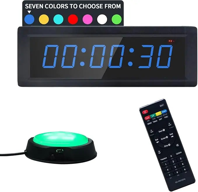 1.5-Inch 6-Digit 7-Color Multi-Function Fitness Timer, Count Up/Count down, Battery Powered, Suitable for Daily Fitness Training