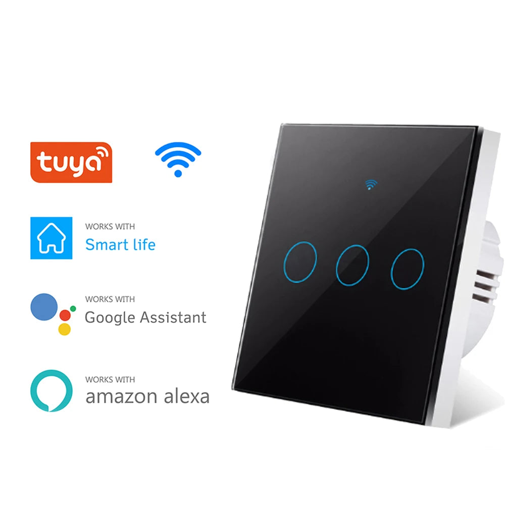 AXUS EU WiFi Smart Light Switches Touch Switch RF433 No Neutral Wire Work With Tuya Smart Life App Control Alexa Google Home