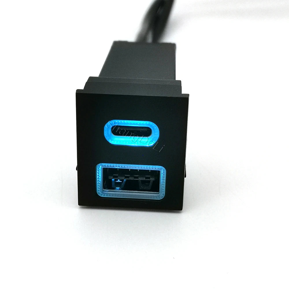 12V/24V Car Dual Charger USB QC3.0 Type-c PD Blue LED Light Phone Charger Adapter Fit for Toyota RAV4 Wildlander Corolla