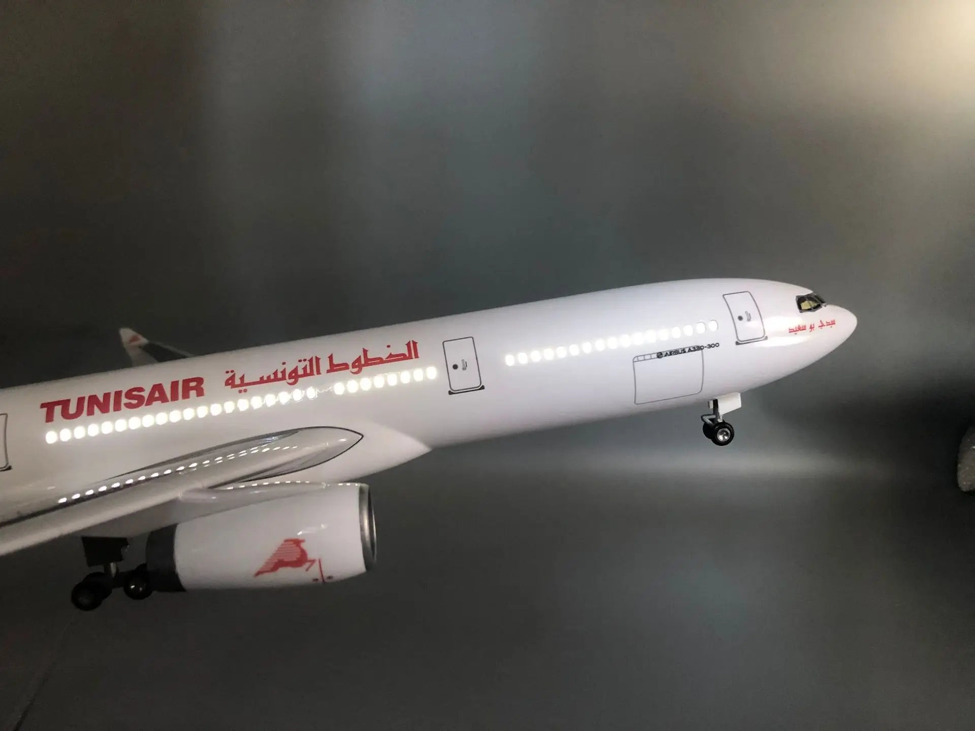 47cm Model Airplane TUNISAIR a330 Resin Scale Plane Model with Landing Gear Wheels Light(Touch or Sound Control) Collected Gift
