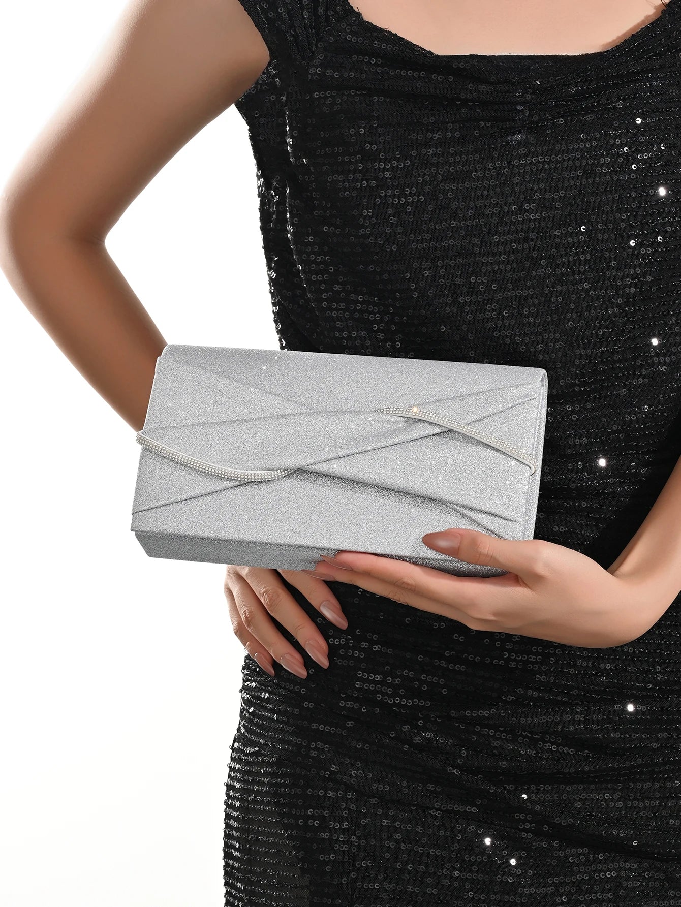 Hand Clutch Bag, Evening Clutch Bag For Women, Sparkling Crystal Rope Ruched Handbags, Glitter Envelope Purse For Party Girl,Wom