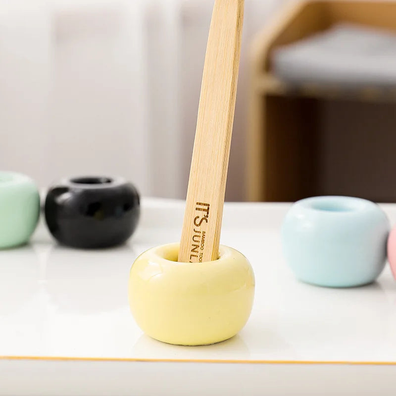 2 Pcs/Pack Mini Ceramic Handmade Toothbrush Holder Stand for Bathroom Vanity Countertops,Toothbrush Head and Office Pen Holder