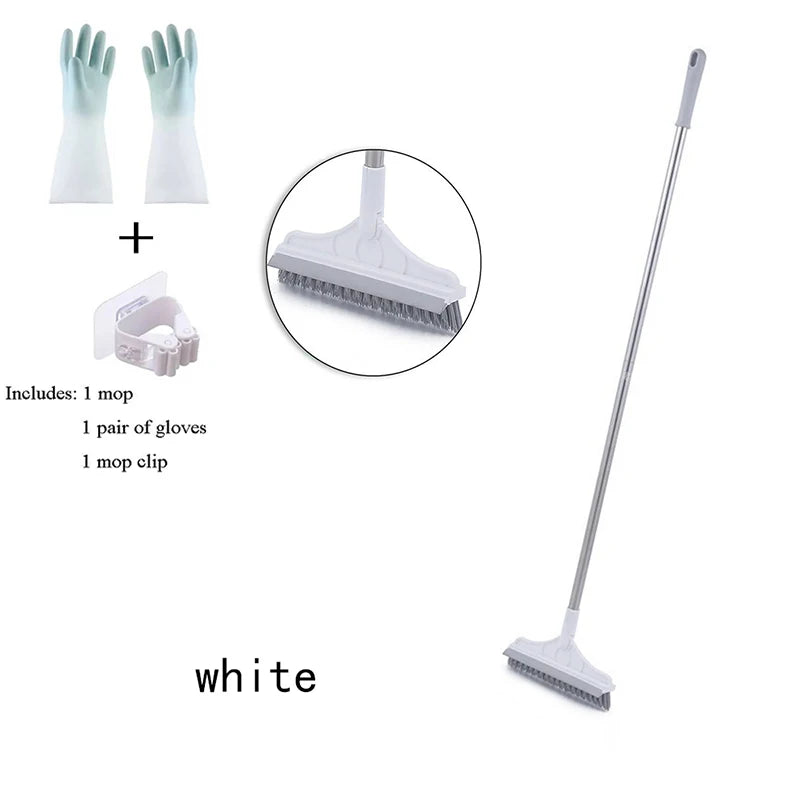 Scrub Brush Tile Cleaner Brush with Scraper with Squeeze 3-Section Adjustable Bathroom Brush with Long Handle V-Shaped Bristles
