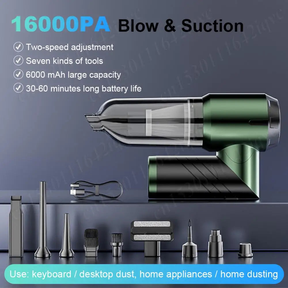 16000Pa Wireless Car Vacuum Cleaner 100W Mini Vacuum Cleaner Dual Use USB Dust Catcher Handheld Dust Cleaner for Home Cleaning
