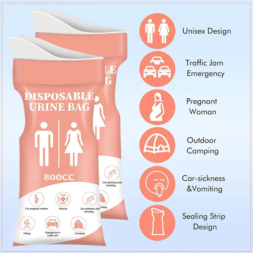 12PCS New Car Emergency Urine Bag, Disposable Portable Urine Bag for Men and Women, Long-Distance Travel Peephole Bag