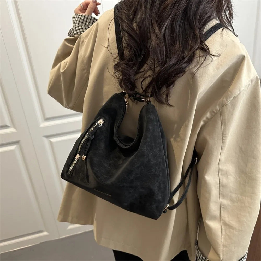 Portable Solid Color WomenTote Bag PU Leather Large Capacity Single Shoulder Bag Minimalist Lightweight Backpack Travel
