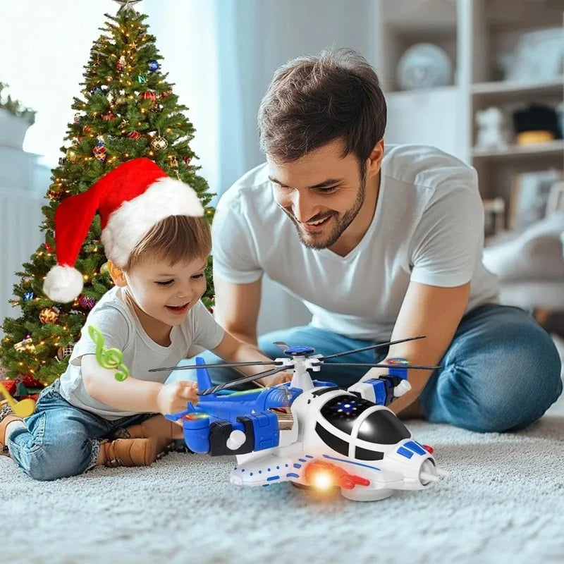 Light-Up Helicopter Toy for Toddlers, 360° Rotating Airplane Toy with Music and Obstacle Avoidance, Birthday Gift for Kids