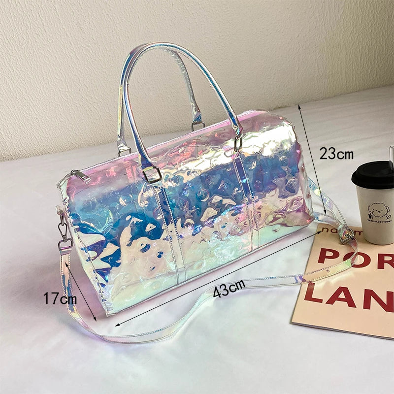 Fashion Colorful Transparent Jelly Bag Laser Shoulder Bag Women Handbag Waterproof Large Capacity Storage Bag Travel Bag