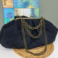 LOST IN VINTAGE Leopard Print Cotton Fabric Soft Puffy Soild Bag Balls Bronze Kiss-lock Large Purse Frame Clutch 40x24x10cm