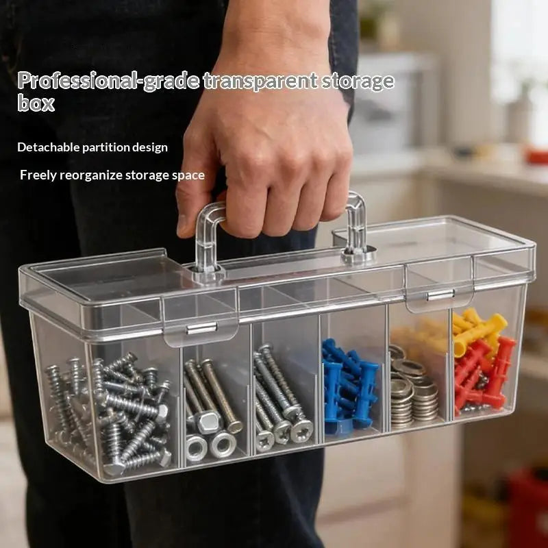 Transparent Plastic Storage Toolbox Detachable Divider Independent Small Case For Screws Tiny Hardware Parts Organizer