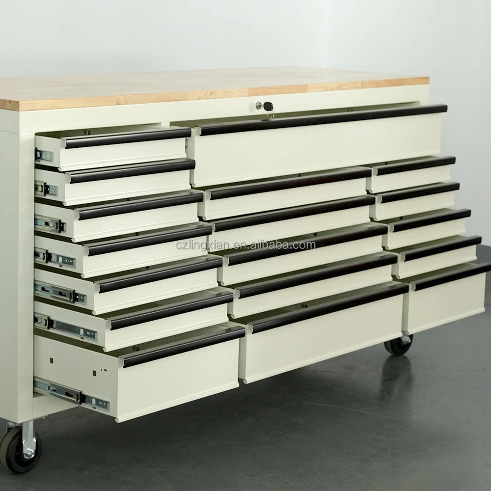 Mobile 18-Drawer 72in Drawers Tool Trolley Moving Workbench Workbench Large Tool Cabinet With Wooden Top