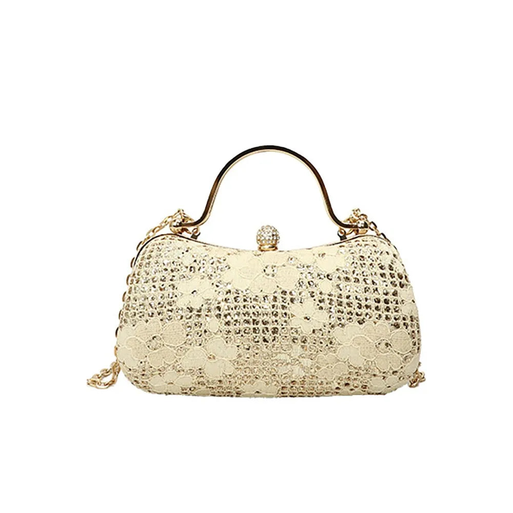 Casual Luxury Evening Banquet Bag Rhinestone Flower Ladies Clutch Bag Phone Pouch Shiny Chain Crossbody Bag Wedding