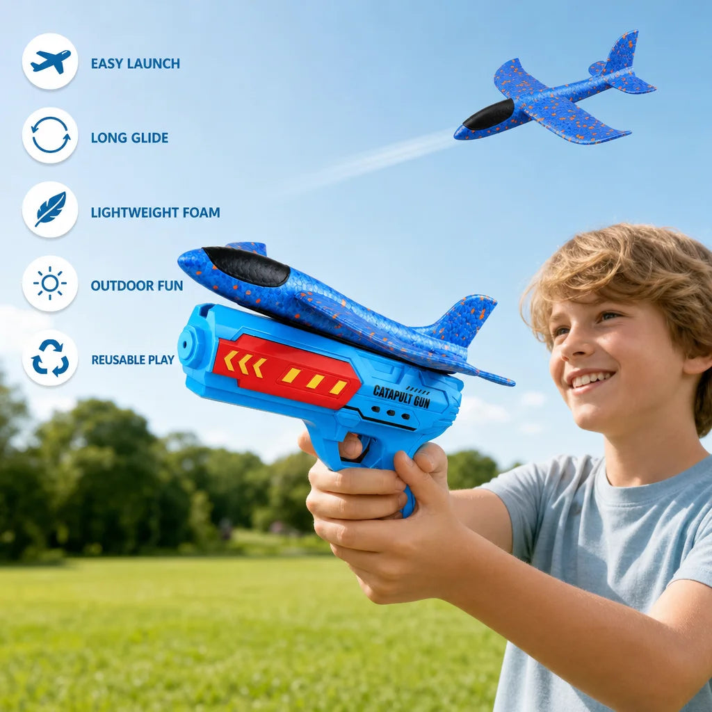 Airplane Launcher Toys Outdoor Sports Flying Toys Children's Foam Ejection Aircraft Toys Birthday Gifts for Boys Girls