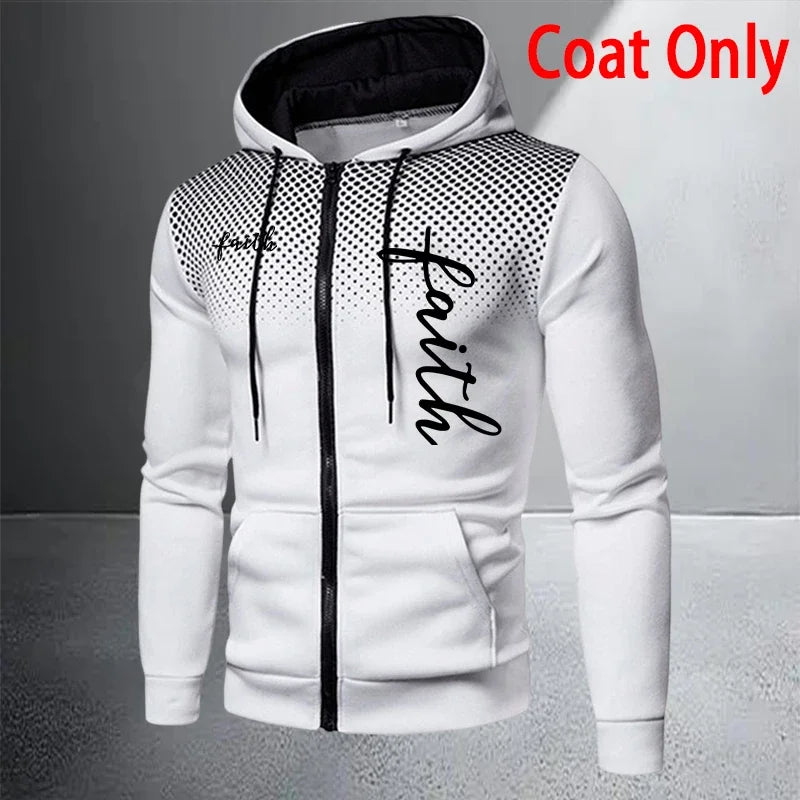 Autumn Winter Men's Jacket Tracksuit Printed Casual Zip Hooded Sweatshirt Coat Outdoors Sports Jogging Clothes Single Tops Pants