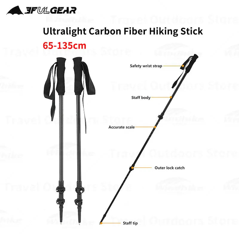 3F UL GEAR Ultralight Hiking 135cm Carbon Fiber/Aluminum Stick Walking Stick Length Adjustable Hiking Accessories - C1T1