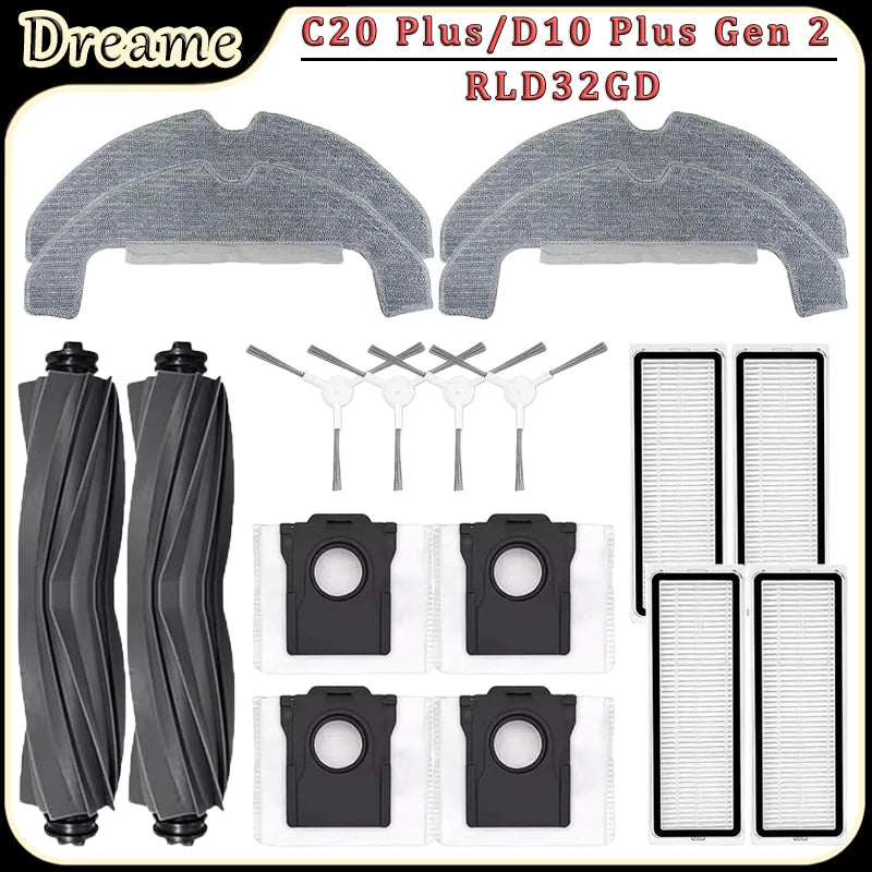 For Dreame C20 Plus/D10 Plus Gen 2/RLD32GD Robot Vacuum Accessories Main Side Brush Filters Mop Dust Bag Replacement Parts