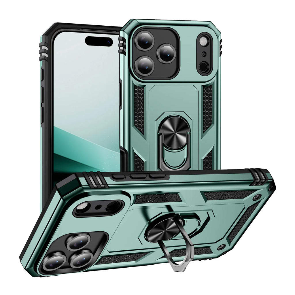 Shockproof Armor Phone Case For iPhone 17 16 15 14 13 12 11 Pro Max Plus Mini 16e 17e Air Metal Ring Holder Anti-drop Cover