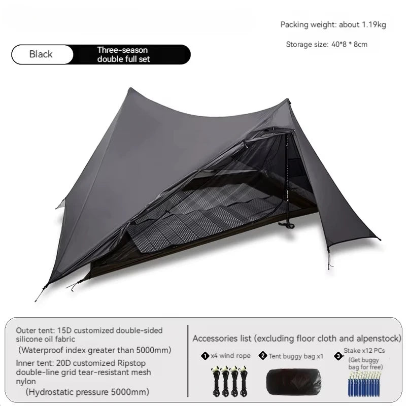 Yun Chuan double-sided silicon-coated double A pyramid 15D nylon rodless camping hiking outdoor ultralight tent