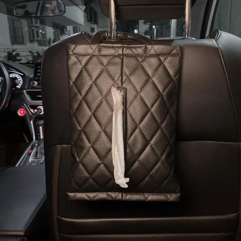 Fashion Bowknot Leather Car Tissue Boxes Cute Auto Seat Back Tissue Bag Organizer Car Decoration Auto Interior Storage Bag