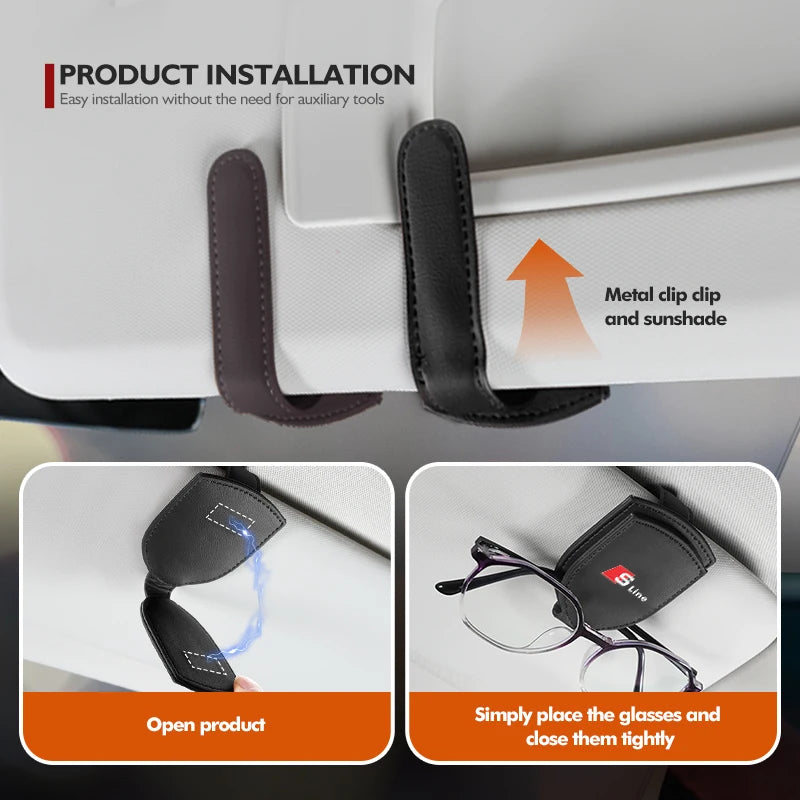 Car Sun Visor Glasses Universal Holder Clip Auto Accessories For Audi Quattro A4 A5 Q5 A1 Q7B6 B8 B7 B9 B5 A3 8P 8V 8L A6