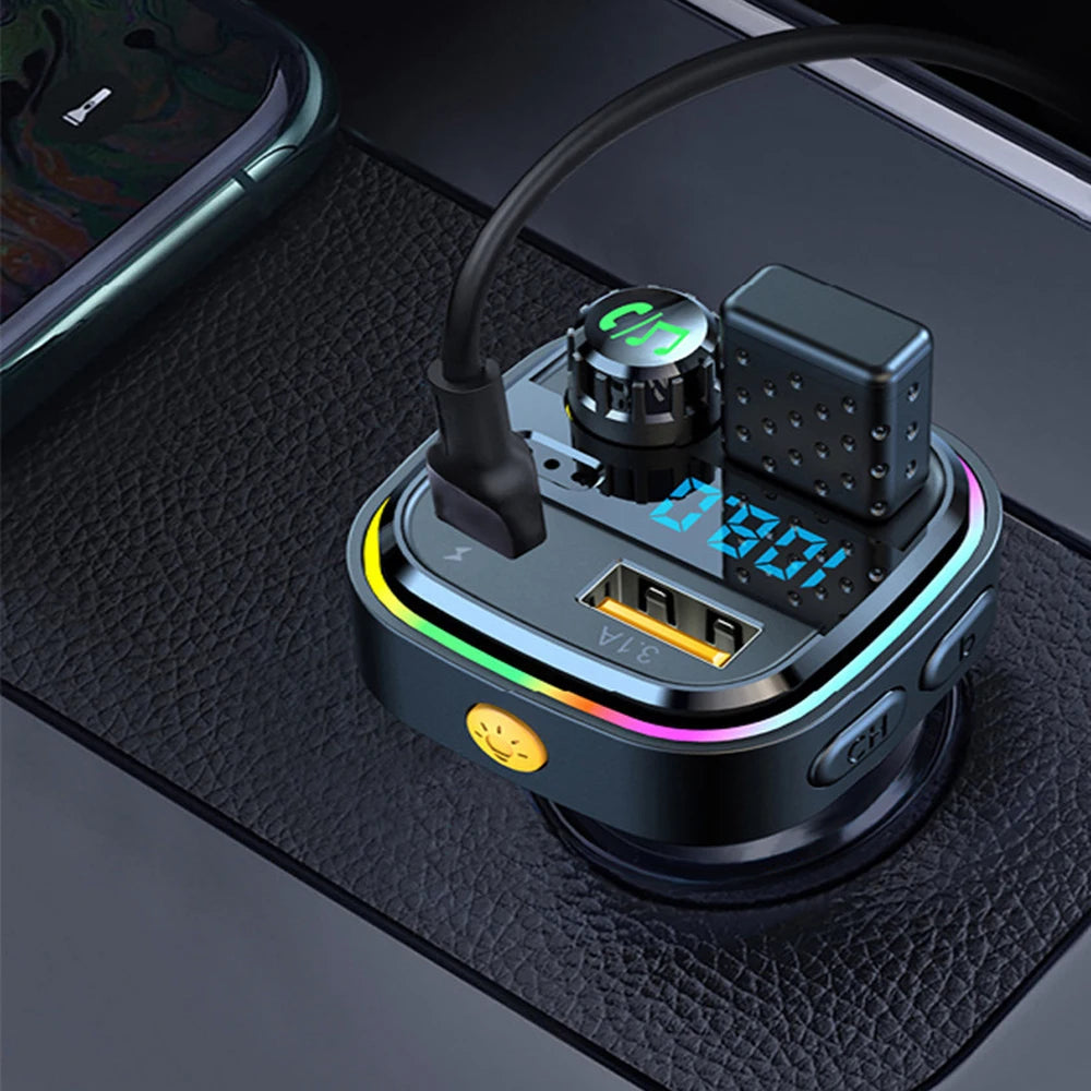 Car Charger Fast Charging Bluetooth 5.0 Charger Car FM Transmitter Bluetooth Hands Free Mp3 True 3.1A Dual USB Port PD Charging