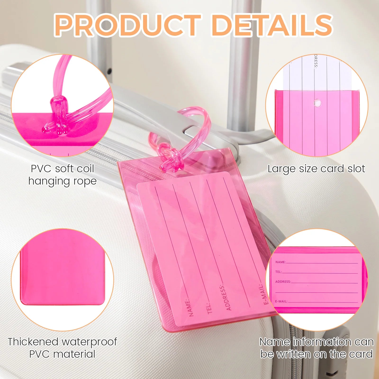 48/100 Pcs PVC Luggage Tag Waterproof Flexible Suitcase Label Multi Colors Card Cover Luggage Tag for Baggage Travel Accessories