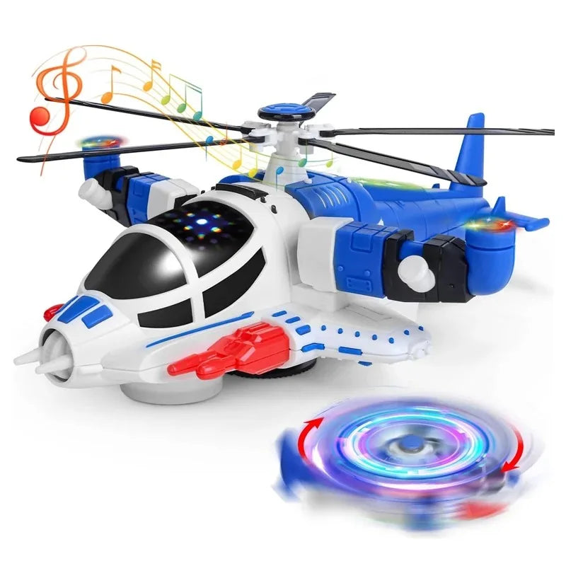 Light-Up Helicopter Toy for Toddlers, 360° Rotating Airplane Toy with Music and Obstacle Avoidance, Birthday Gift for Kids
