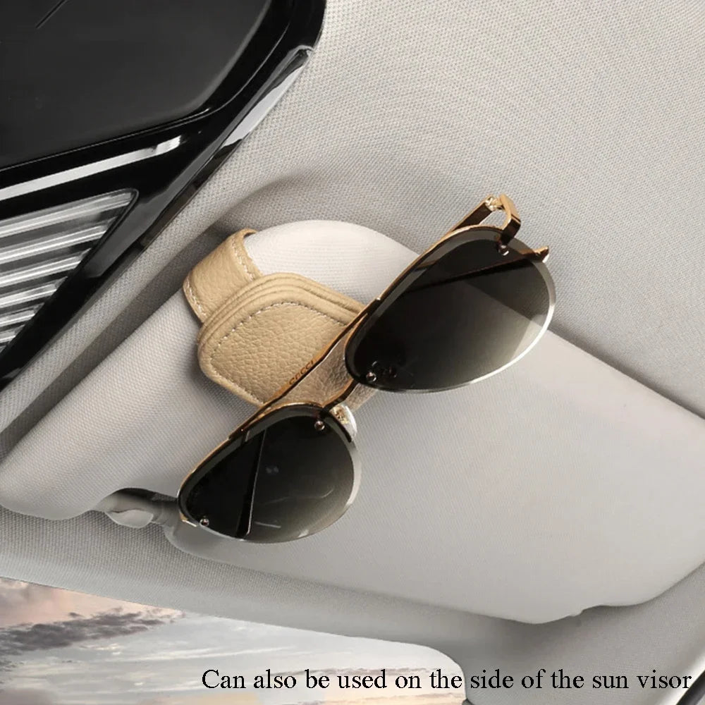 Car Sunglasses Holder Sun Visor Sunglasses Clip Cowhide Glasses Case Mount Auto Styling Ticket Card Clip Interior Accessories