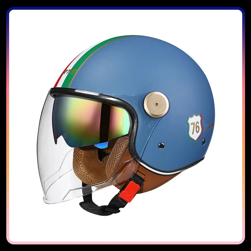 Retro Semi-open Motorcycle Helmets Men Women DOT ECE Open Face Helmets Daul Lens Cascos Para Motos 3/4 Open Half Helmet