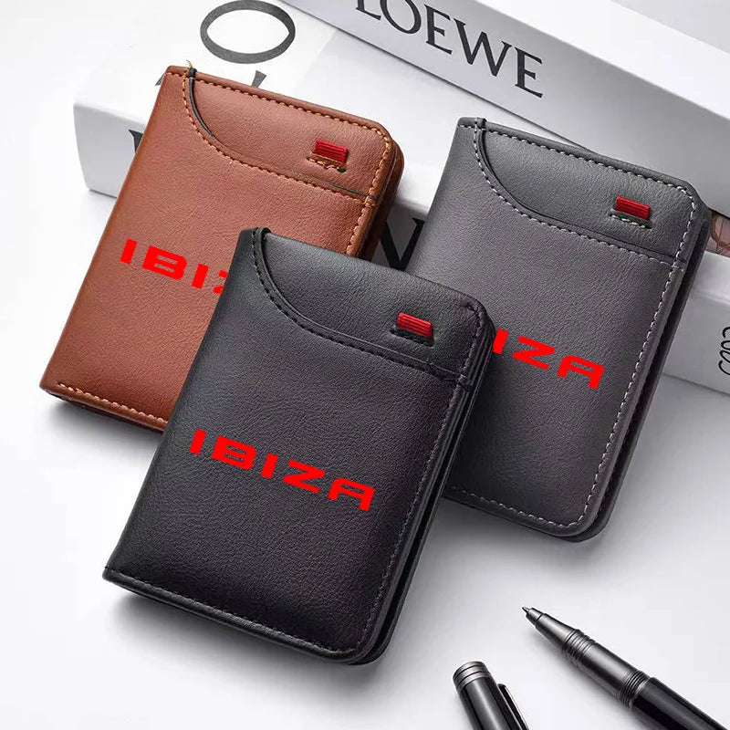 Leather Ultra-thin Mini PU Carbon Fiber Credit Card Holder Men Wallets Men For Seat Ibiza Ateca Arona Auto accessories interior