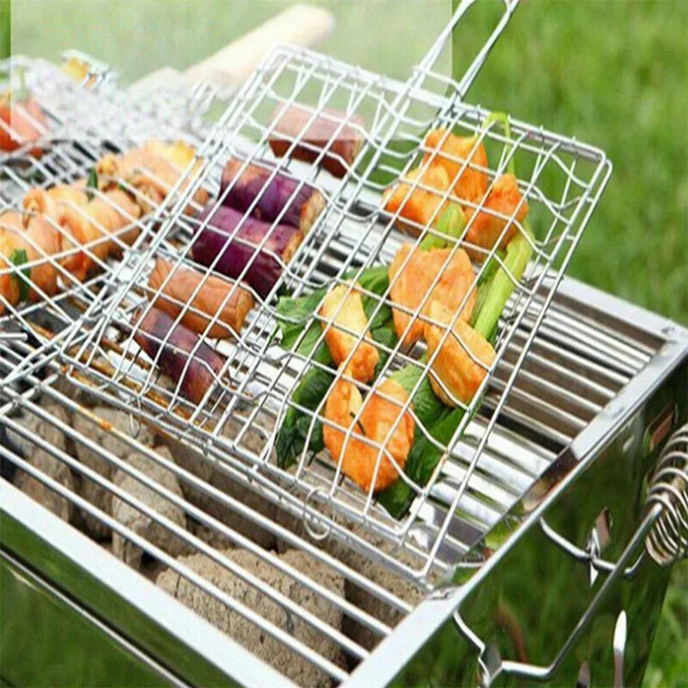 304 Stainless Steel Foldable BBQ Grill Basket Non-stick Wire Mesh for Fish Vegetables Outdoor Camping Party Travel